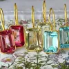 Bezeled Emerald Cut Dangles-Pink Topaz Gold sold by Amelia Rose Design