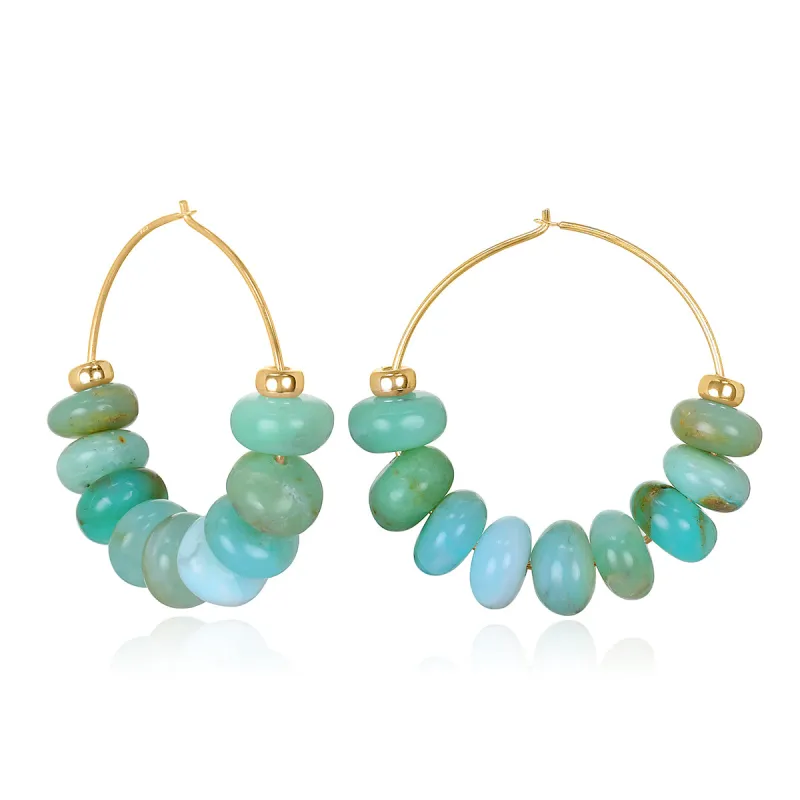 New! Peruvian Opal Hoops sold by Amelia Rose Design