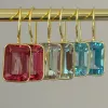 Bezeled Emerald Cut Dangles-Pink Topaz Gold sold by Amelia Rose Design
