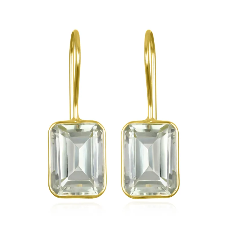 Bezeled Emerald Cut Dangles-Green Amethyst Gold sold by Amelia Rose Design