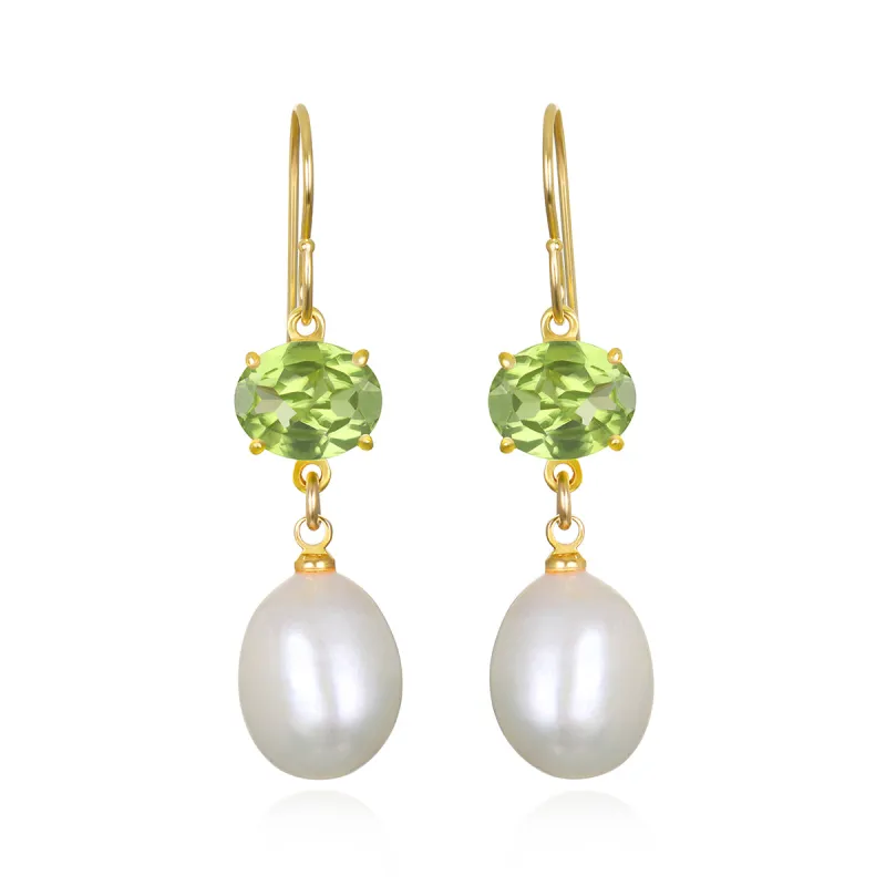 Baroque Pearl & Peridot Dangles sold by Amelia Rose Design
