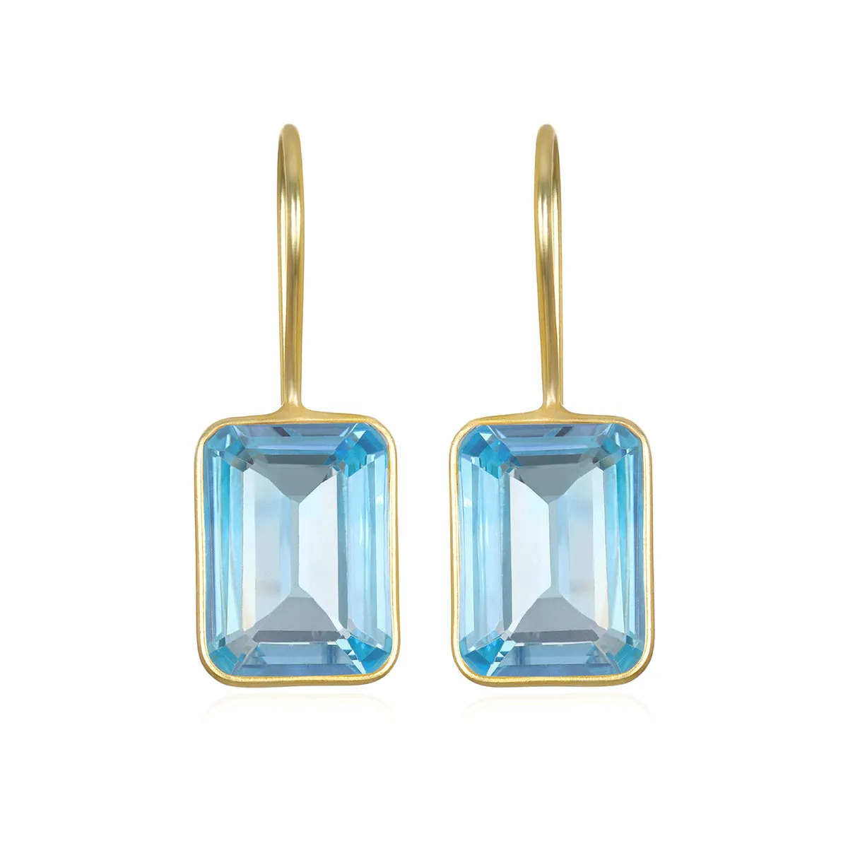 Bezeled Emerald Cut Dangles-Sky Blue Topaz Gold sold by Amelia Rose Design
