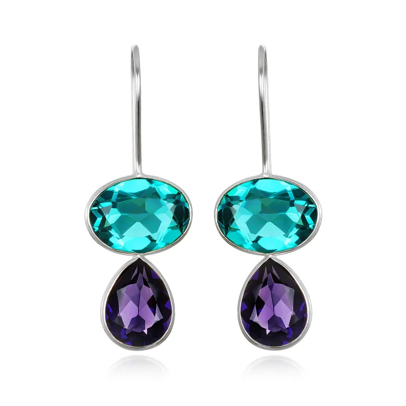 Valencia Teardrop Earring- Teal & Violet Silver sold by Amelia Rose Design
