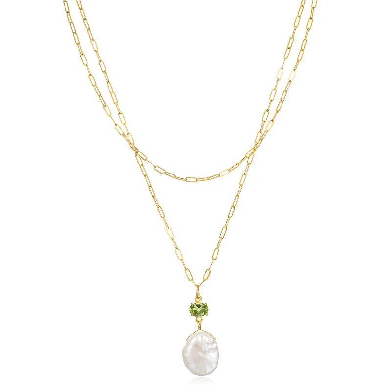 Layered Peridot & Keshi Pearl Necklace sold by Amelia Rose Design