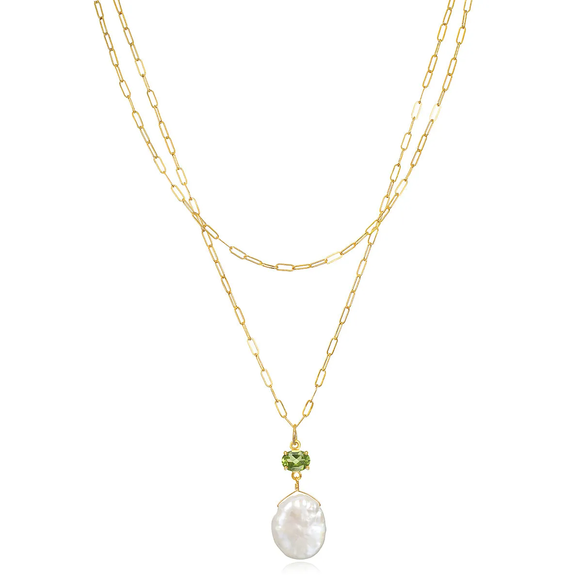 Layered Peridot & Keshi Pearl Necklace sold by Amelia Rose Design