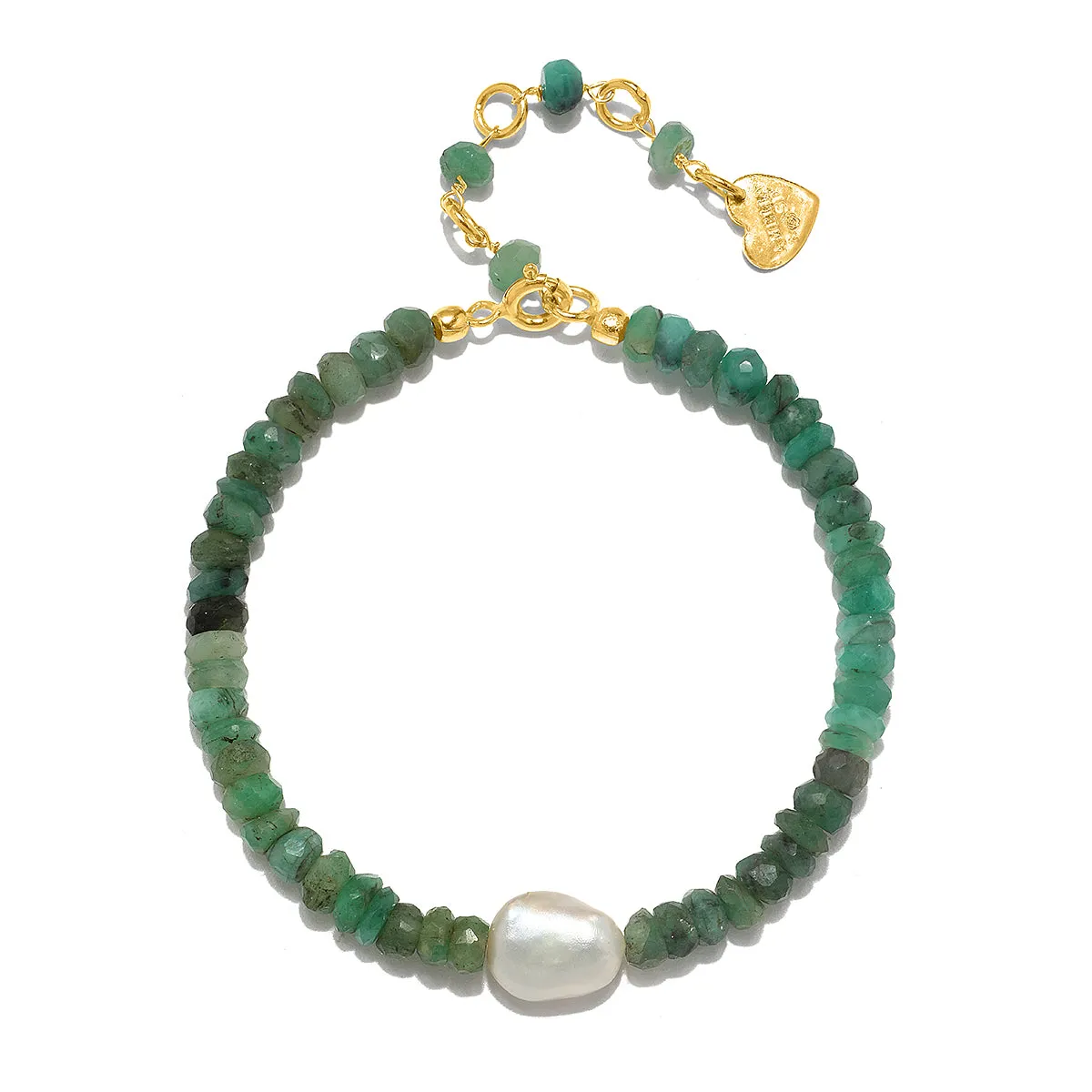 Emerald and Baroque Pearl Bracelet sold by Amelia Rose Design