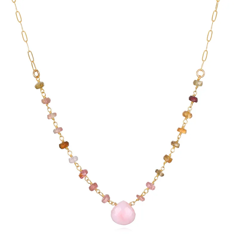 Pink Opal & Tourmaline Paperclip Necklace sold by Amelia Rose Design