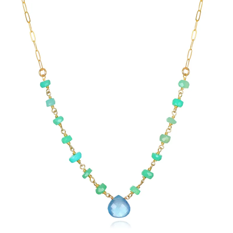Aquamarine & Chrysoprase Paperclip Necklace sold by Amelia Rose Design