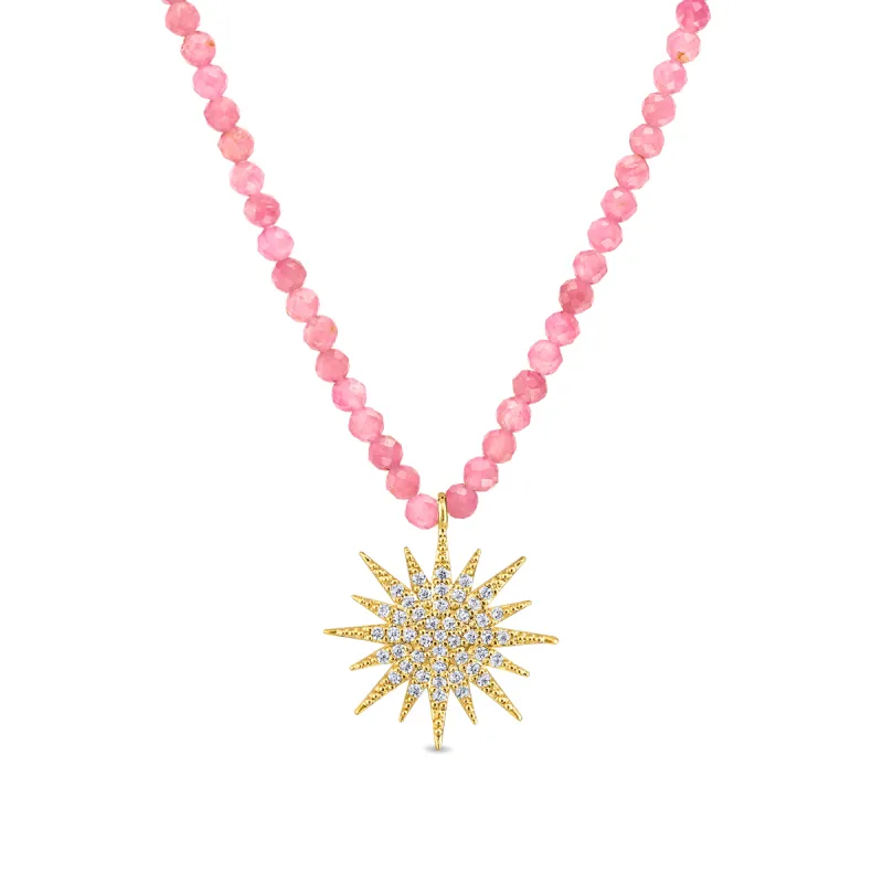 New! Gemstone Sunburst Rainbow Necklace - Pink Tourmaline sold by Amelia Rose Design