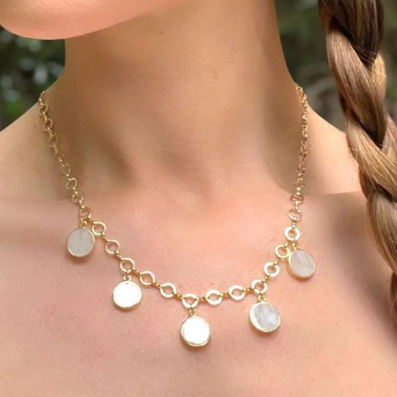 New! Dangling Coin Choker - Rainbow Moonstone sold by Amelia Rose Design