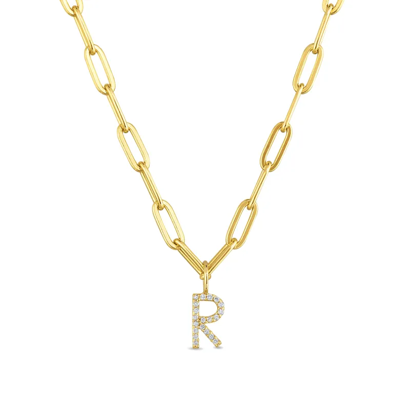 New! Diamond Initial Statement Paperclip Necklace-Gold sold by Amelia Rose Design