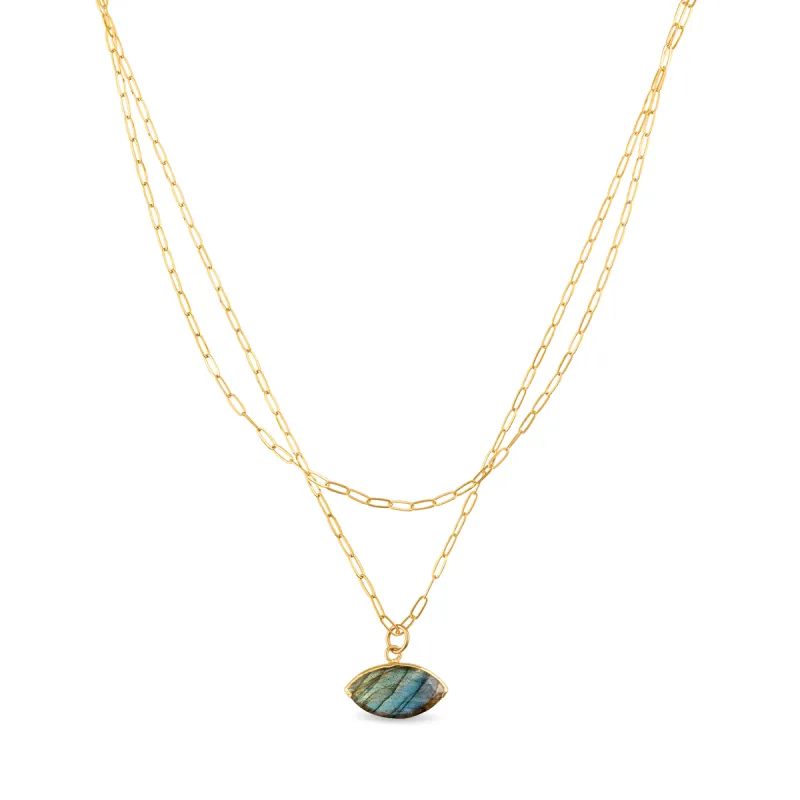 Layered Labradorite Evil Eye Necklace sold by Amelia Rose Design