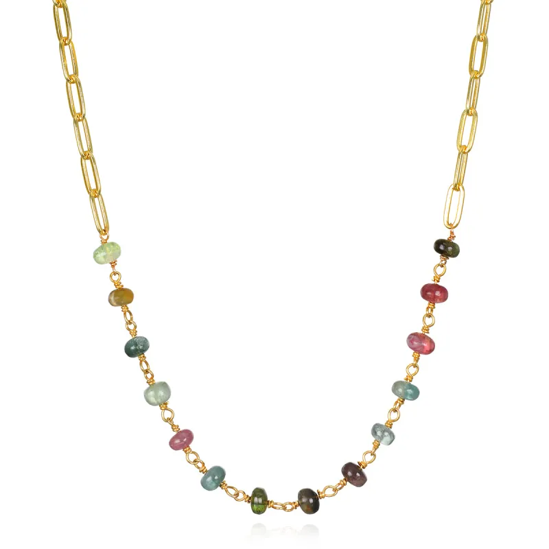 New! Statement Paperclip Beaded Necklace - Polished Tourmaline sold by Amelia Rose Design