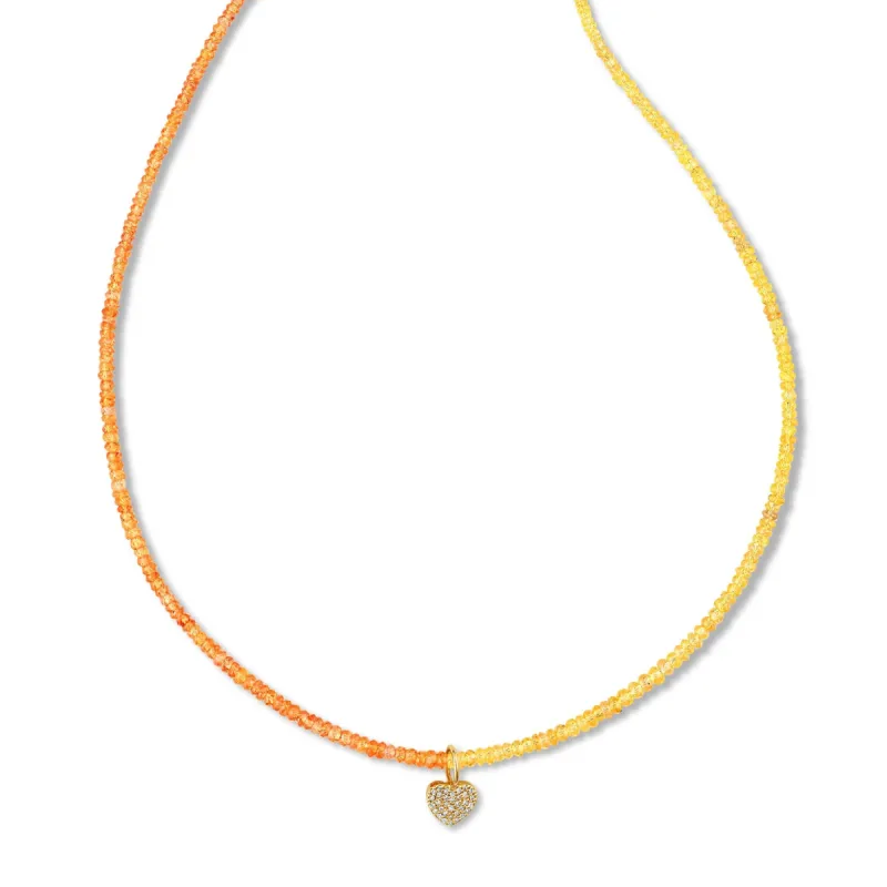Diamond Heart Gemstone Necklace - Orange & Yellow Sapphire sold by Amelia Rose Design