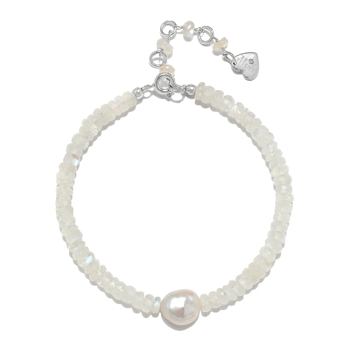 Rainbow Moonstone and Baroque Pearl Bracelet sold by Amelia Rose Design