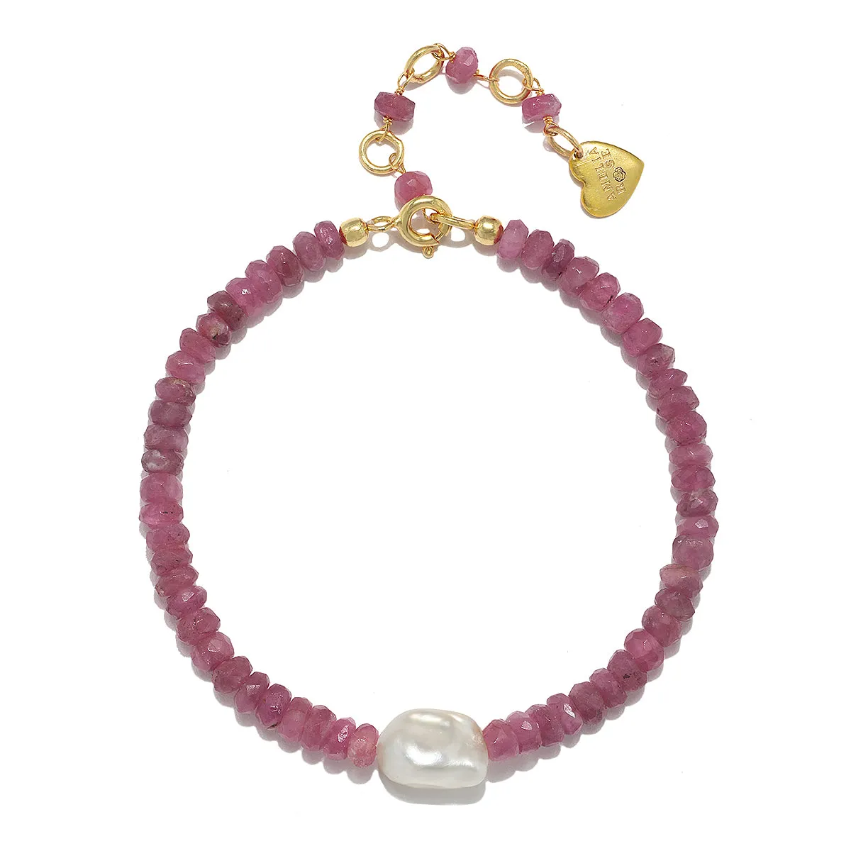 Pink Tourmaline and Baroque Pearl Bracelet sold by Amelia Rose Design