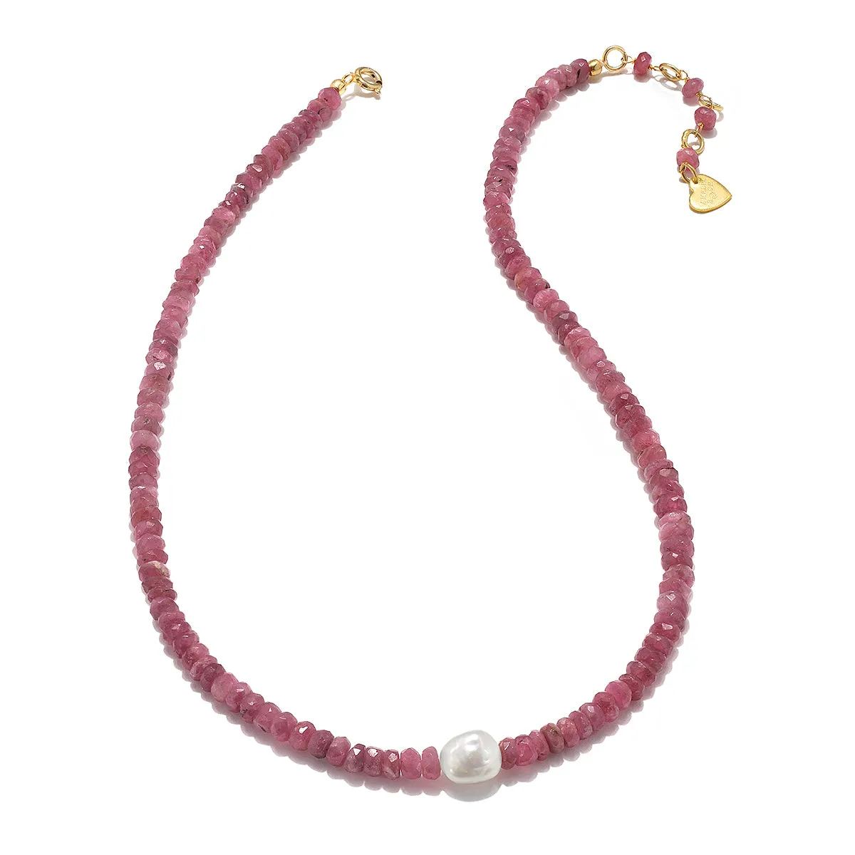 Pink Tourmaline and Baroque Pearl Necklace sold by Amelia Rose Design