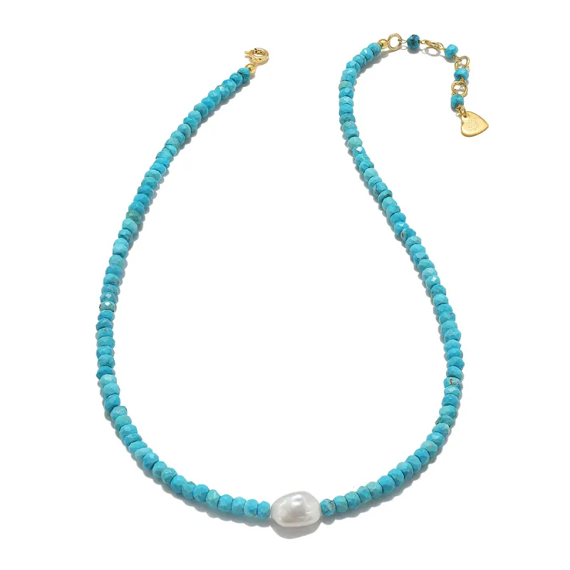 Turquoise and Baroque Pearl Necklace sold by Amelia Rose Design