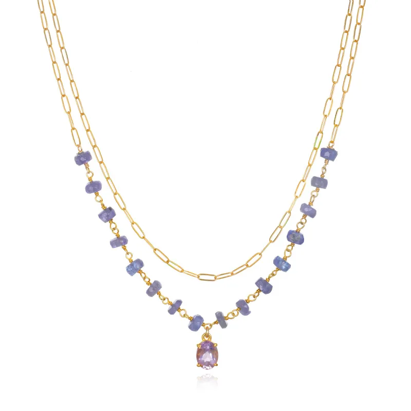 Layered Gemstone Necklace - Pink Amethyst sold by Amelia Rose Design