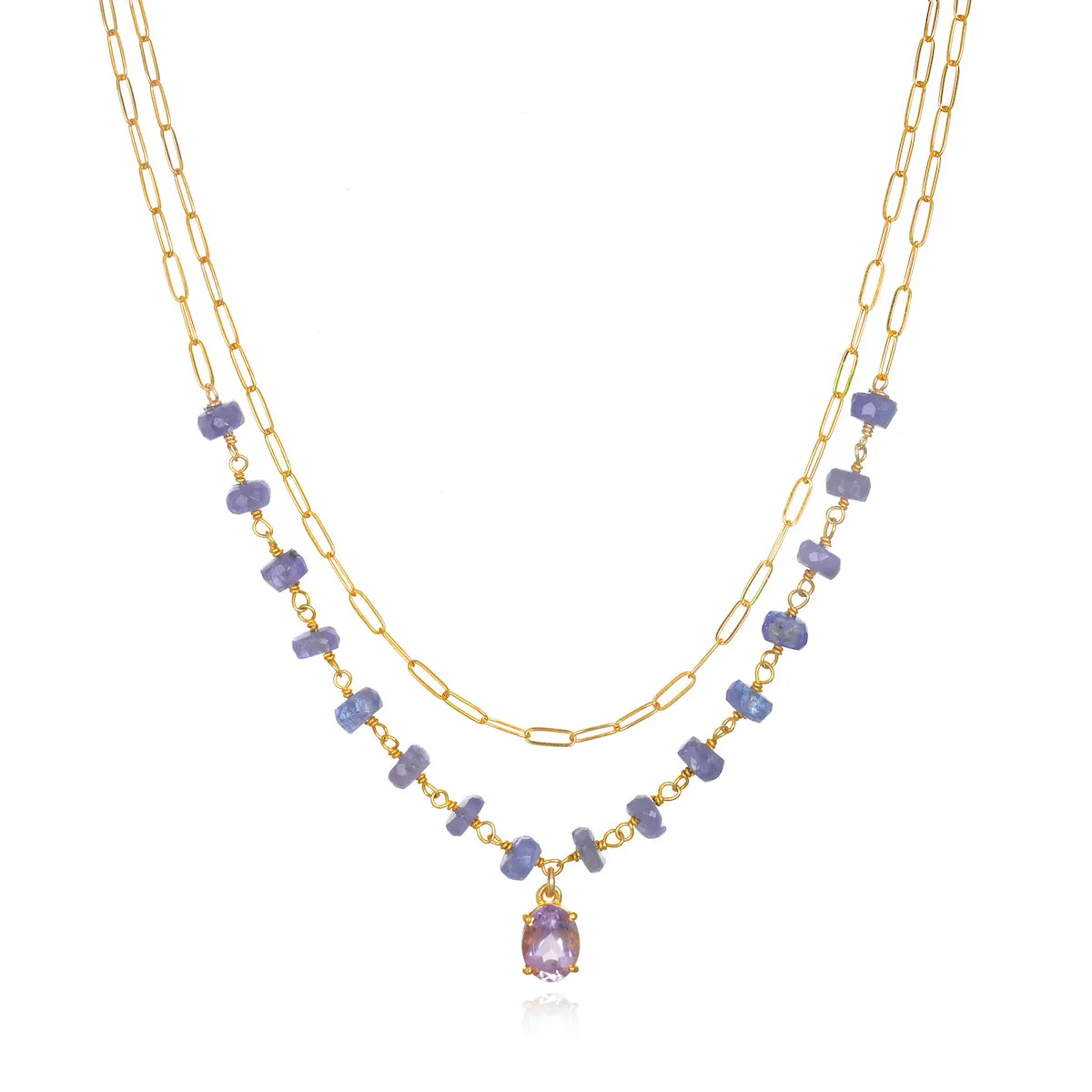 Layered Gemstone Necklace - Pink Amethyst sold by Amelia Rose Design