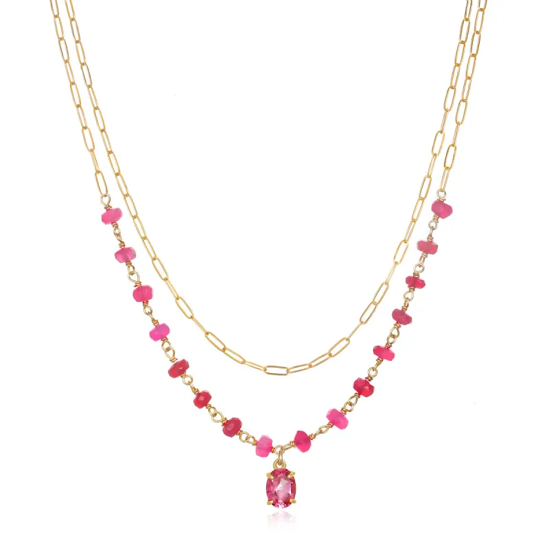 Layered Gemstone Necklace - Pink Topaz sold by Amelia Rose Design