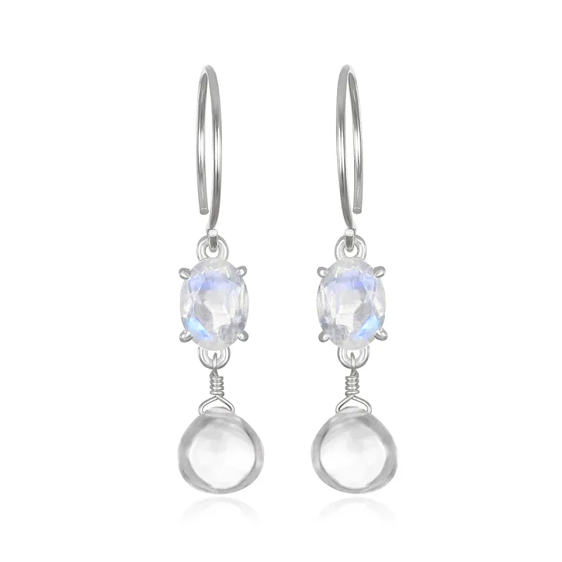 Lily Earring-Rainbow Moonstone & Quartz sold by Amelia Rose Design