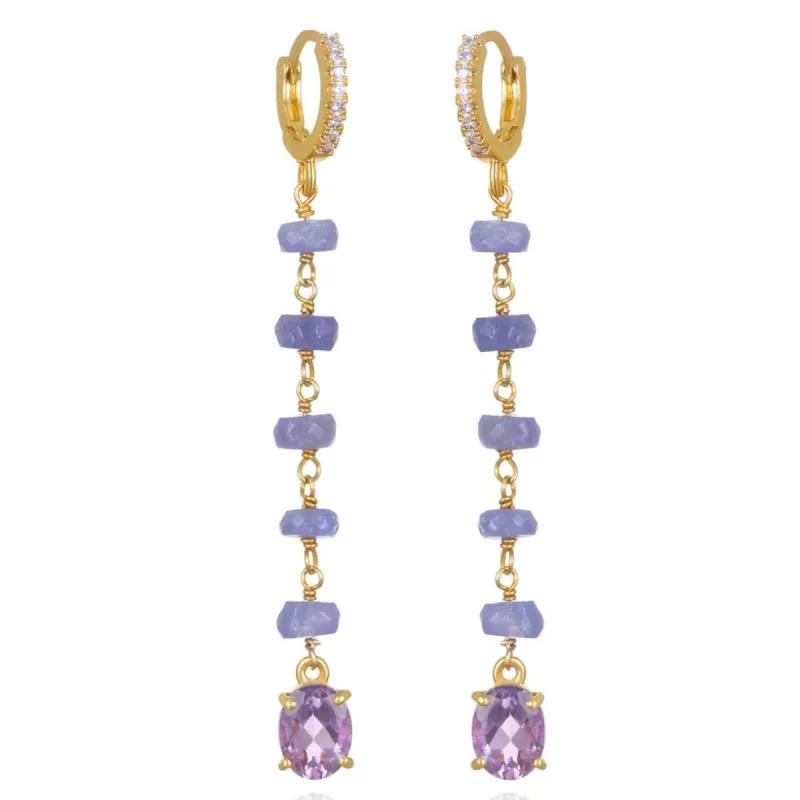 Gemstone Huggie Drop Earrings - Pink Amethyst sold by Amelia Rose Design