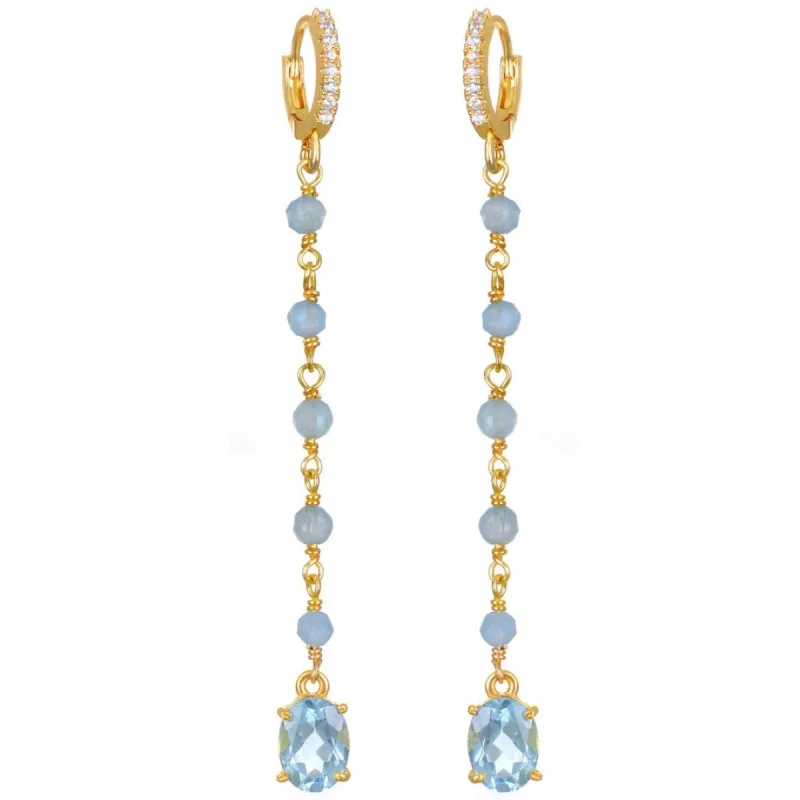 Gemstone Huggie Drop Earrings - Sky Blue Topaz sold by Amelia Rose Design