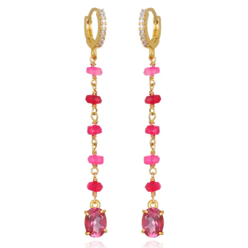 Gemstone Huggie Drop Earrings - Pink Topaz sold by Amelia Rose Design