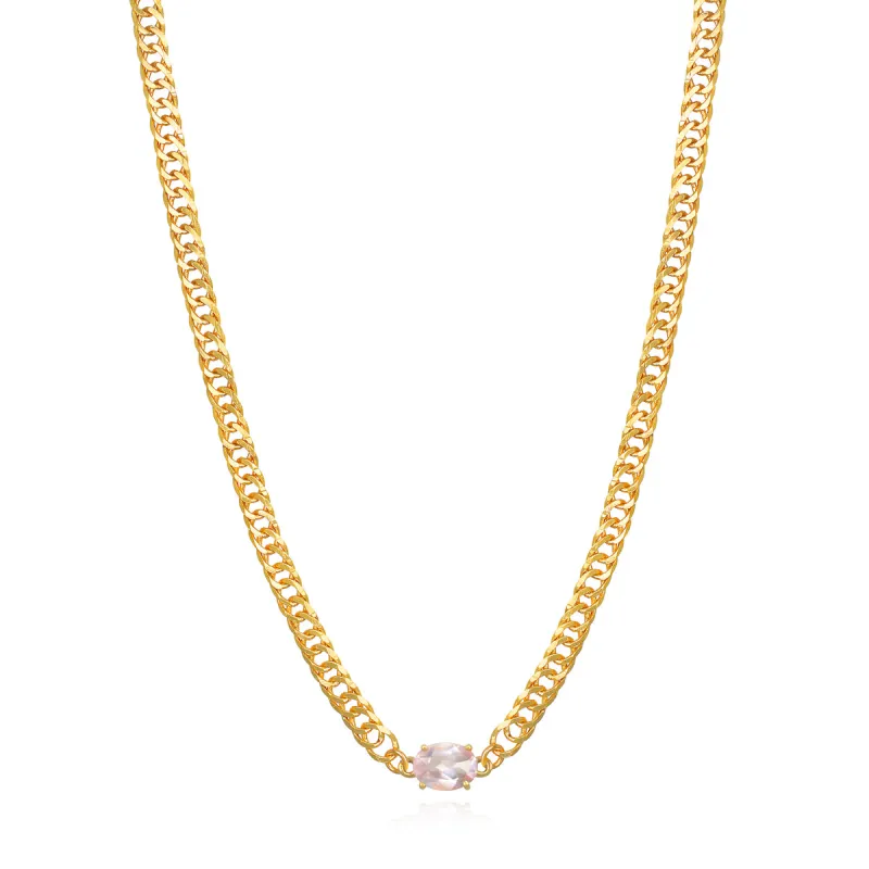 Curb Chain Gemstone Choker - Rose Quartz sold by Amelia Rose Design