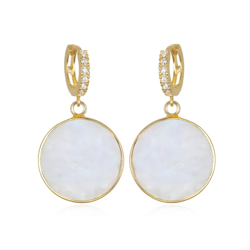 Coin Huggie Earrings - Rainbow Moonstone sold by Amelia Rose Design