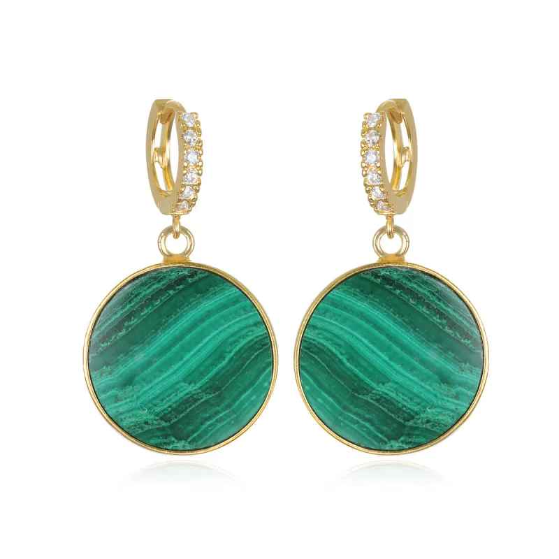 Coin Huggie Earrings - Malachite sold by Amelia Rose Design