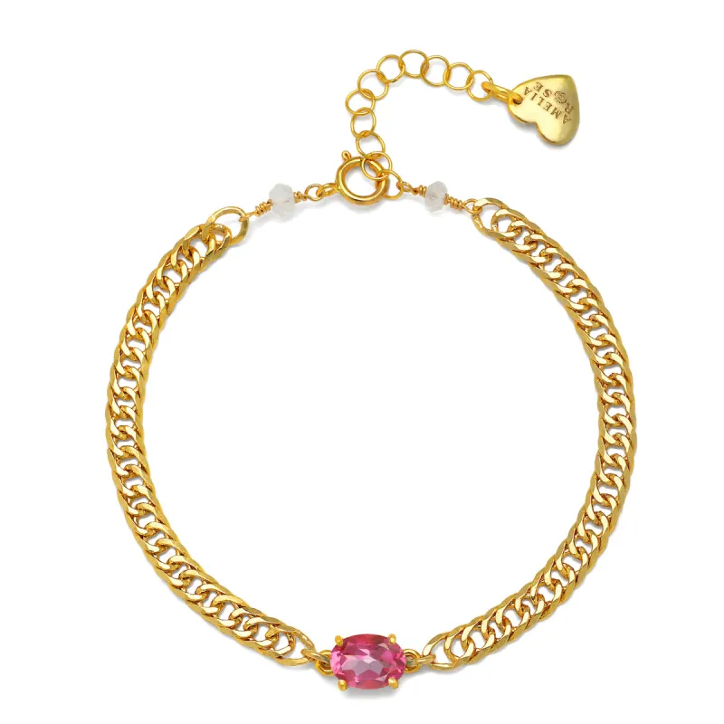 Curb Chain Gemstone Bracelet - Pink Topaz sold by Amelia Rose Design