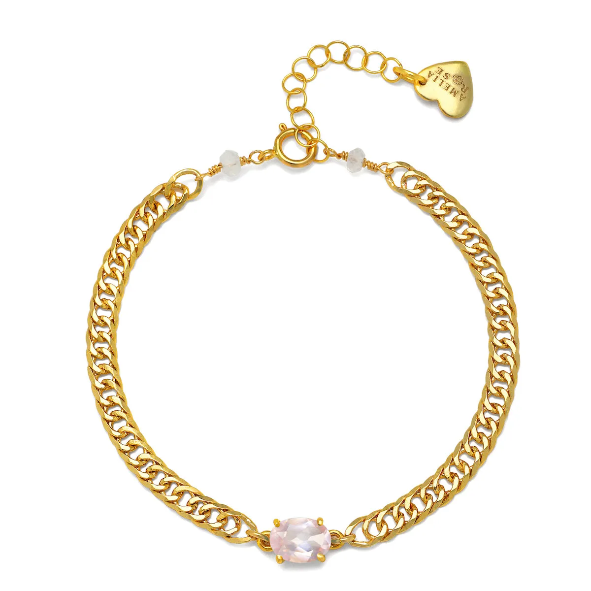 Curb Chain Gemstone Bracelet - Rose Quartz sold by Amelia Rose Design