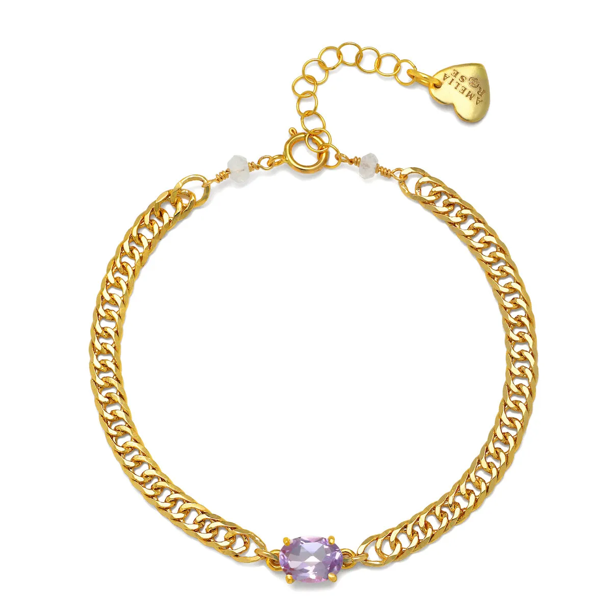 Curb Chain Gemstone Bracelet - Pink Amethyst sold by Amelia Rose Design