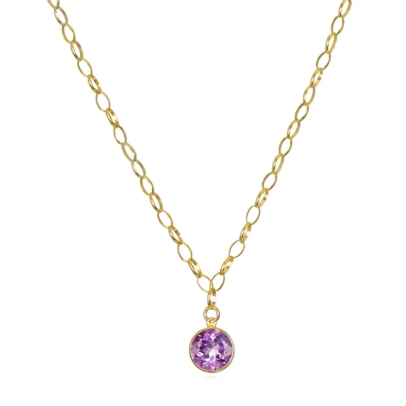 New!  Gemstone Pendant Oval Link Necklace-Pink Amethyst sold by Amelia Rose Design