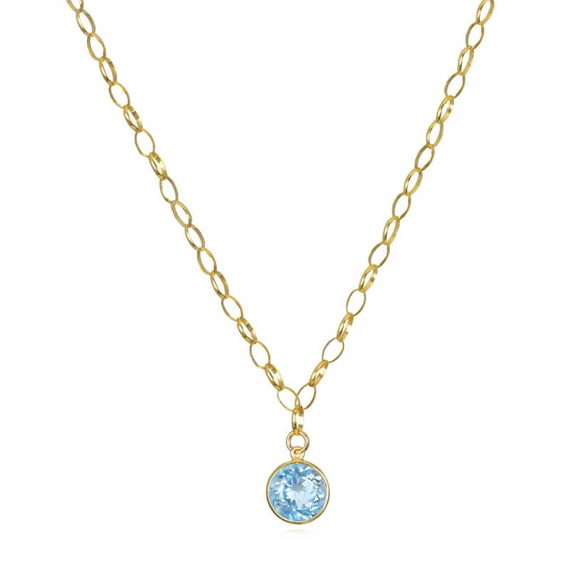 New!  Gemstone Pendant Oval Link Necklace-Blue Topaz sold by Amelia Rose Design
