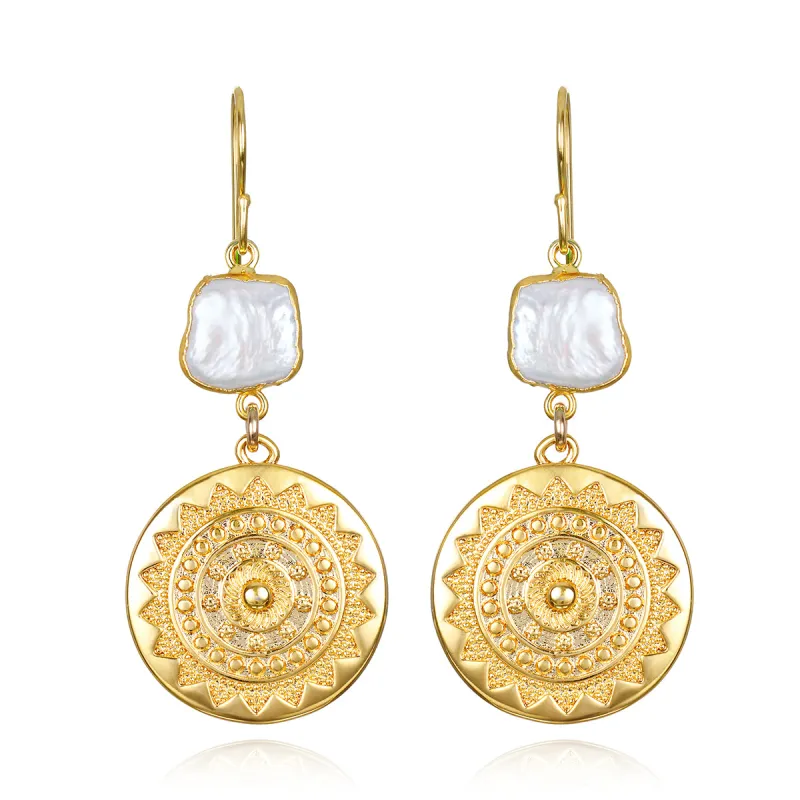 New! Sun Medallion Dangles -Freshwater Pearl sold by Amelia Rose Design