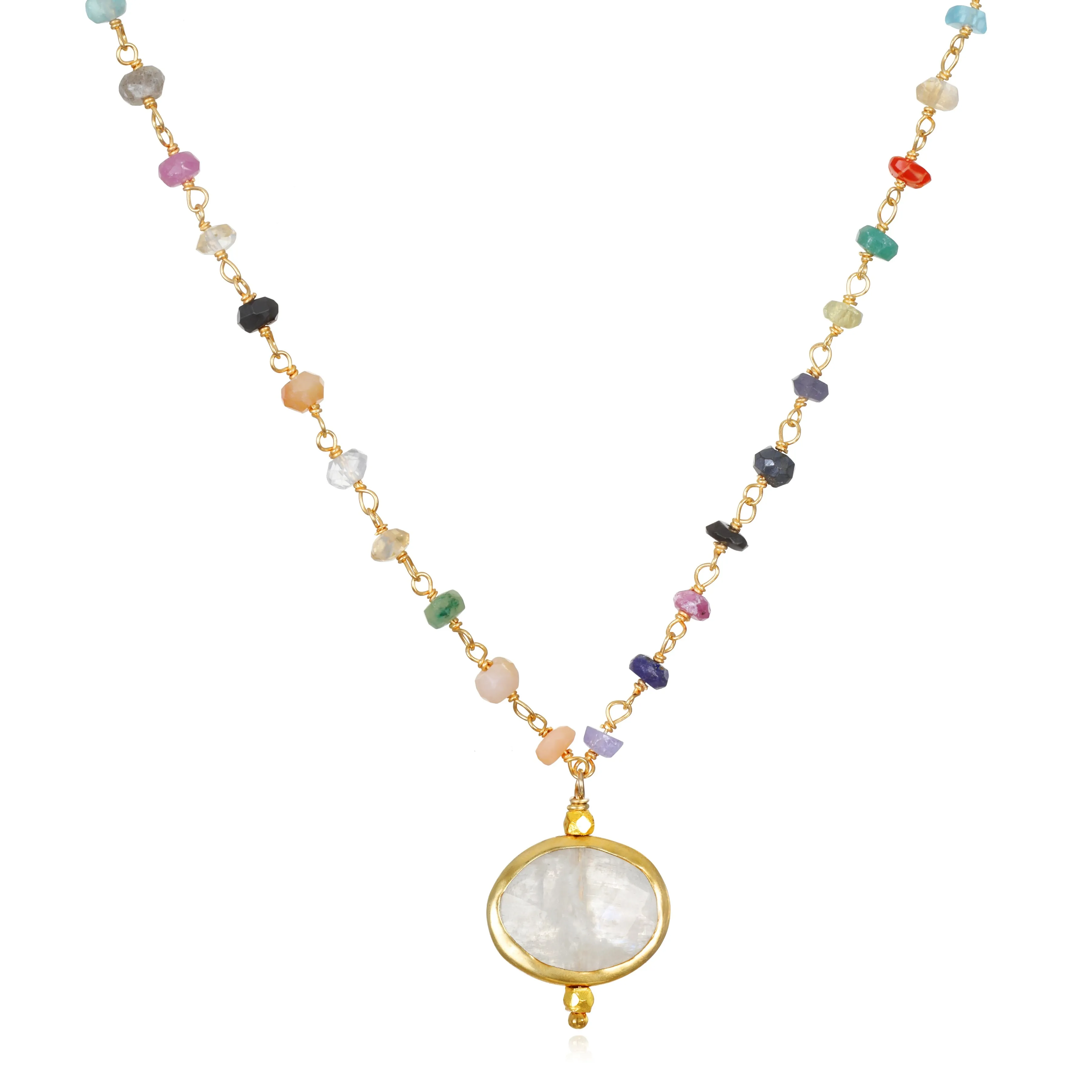 New! Bezel Charm Rainbow Necklace-Moonstone sold by Amelia Rose Design