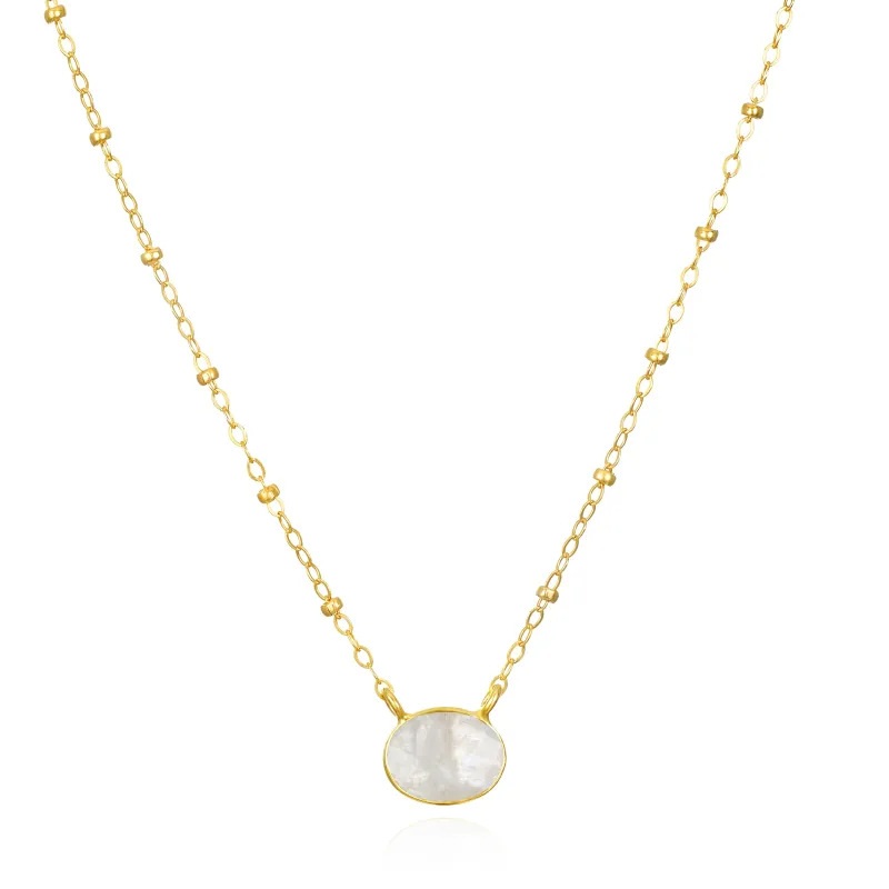 New!  Bezel Satellite Necklace-Rainbow Moonstone sold by Amelia Rose Design