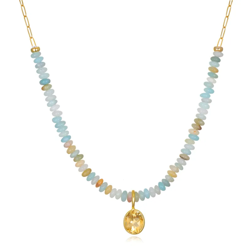 New!  Citrine & amazonite beaded paperclip necklace sold by Amelia Rose Design