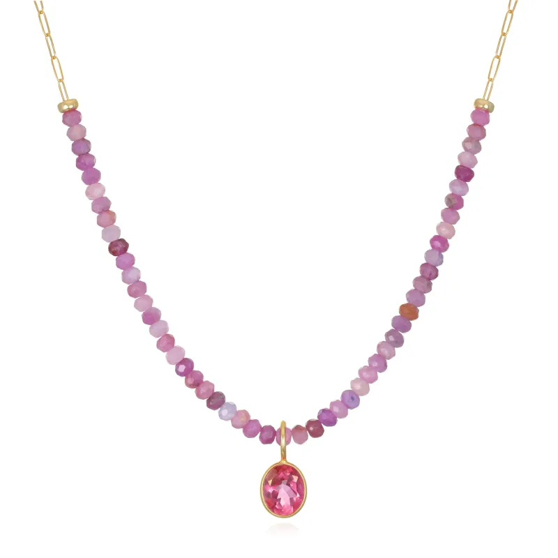 New!  Pink topaz & ruby beaded paperclip necklace sold by Amelia Rose Design