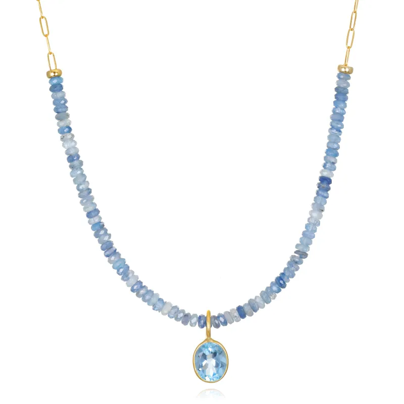 New!  Blue topaz & kyanite beaded paperclip necklace sold by Amelia Rose Design