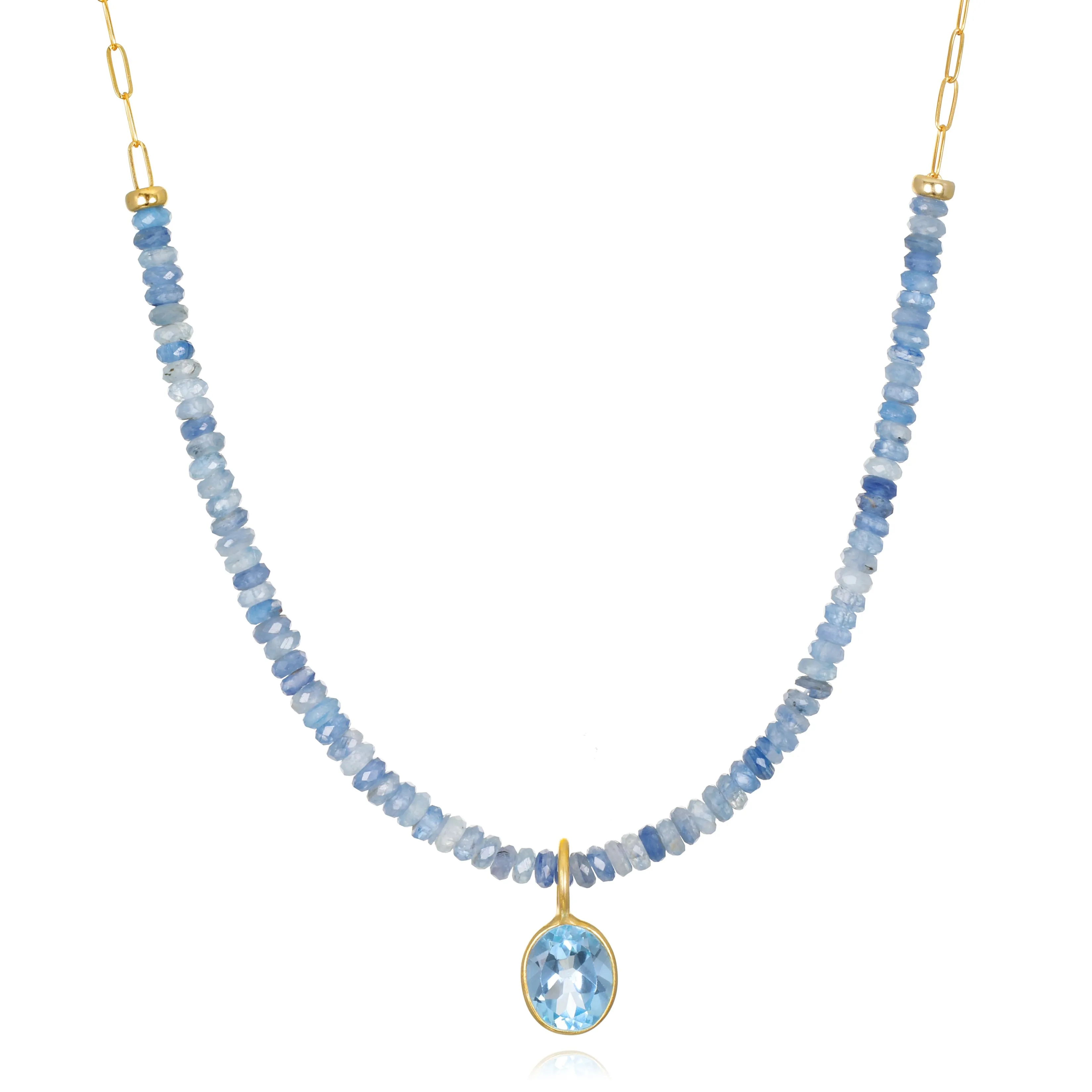 New! Blue topaz & kyanite beaded paperclip necklace sold by Amelia Rose Design