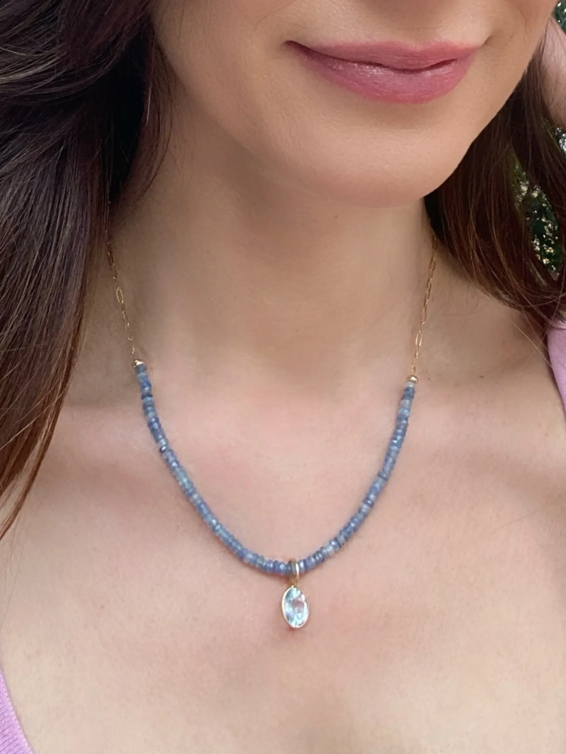 New! Blue topaz & kyanite beaded paperclip necklace sold by Amelia Rose Design product image thumbnail 2