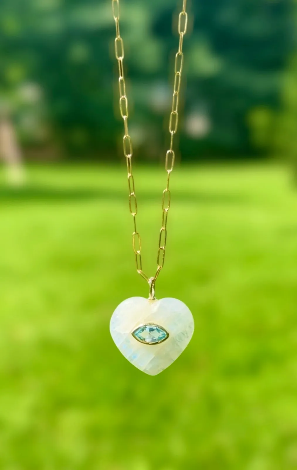 New! Rainbow Moonstone & Blue Topaz Heart Charm Necklace sold by Amelia Rose Design product image thumbnail 3