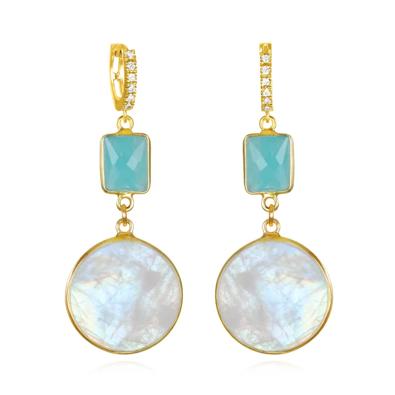 New!  Rainbow Moonstone & Amazonite Huggies sold by Amelia Rose Design