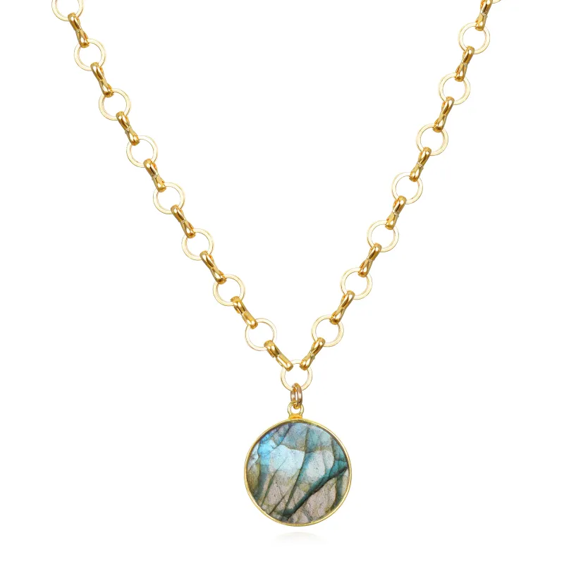 New!  Petite Circle Labradorite Pendant sold by Amelia Rose Design