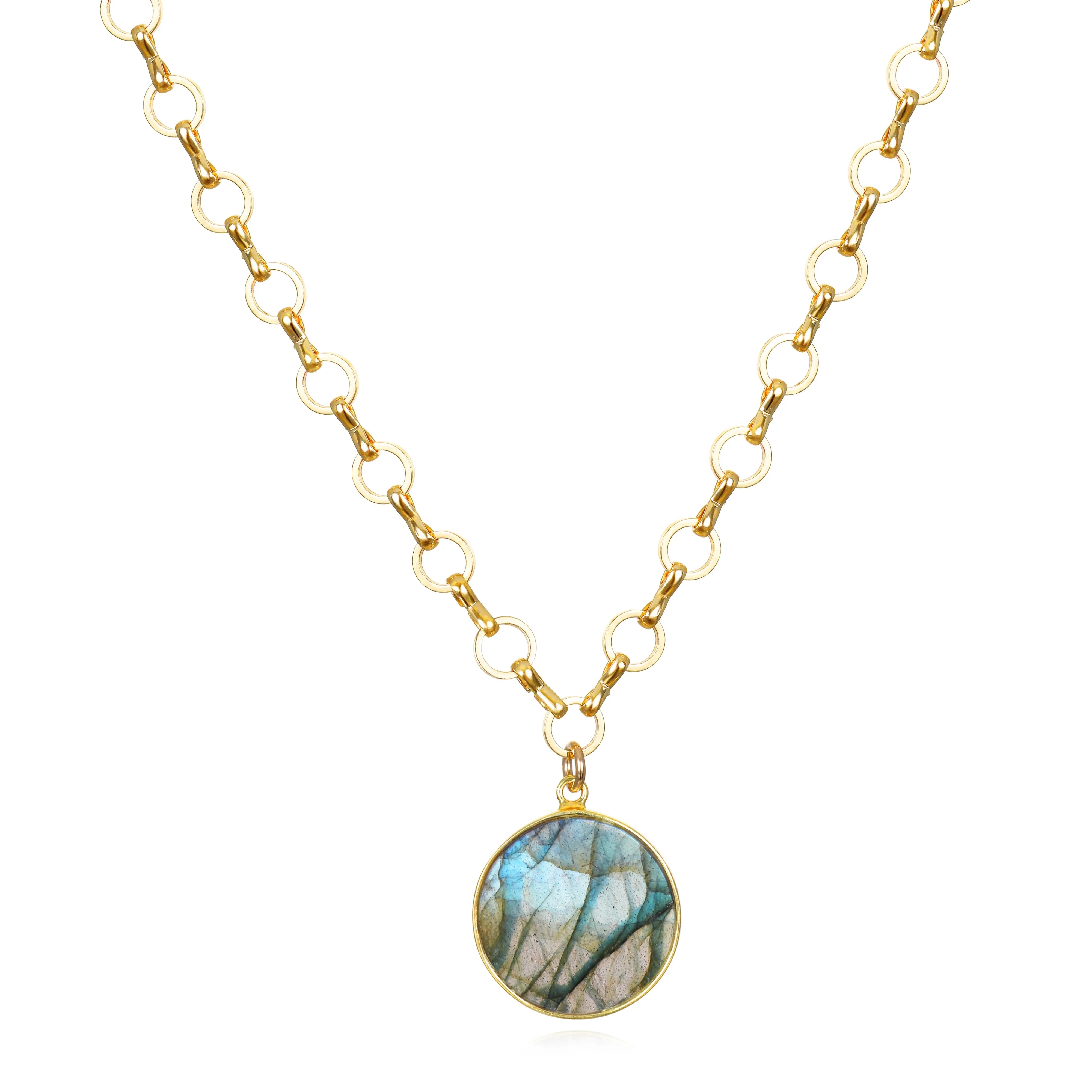 New! Petite Circle Labradorite Pendant sold by Amelia Rose Design