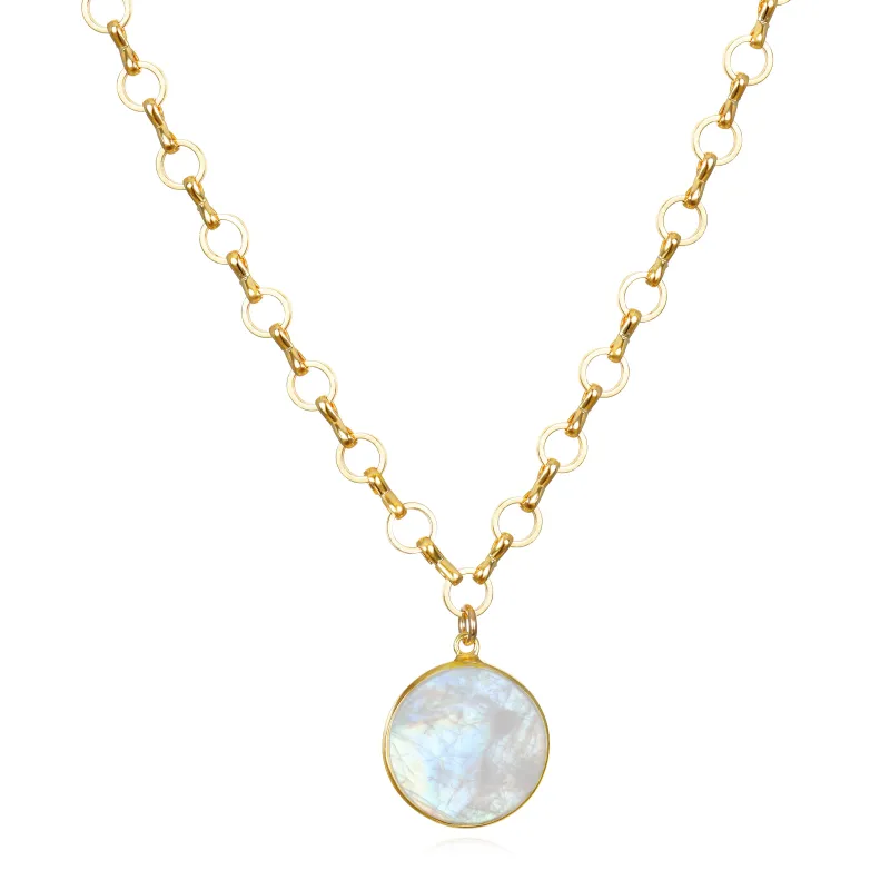 New!  Petite Circle Rainbow Moonstone Pendant sold by Amelia Rose Design